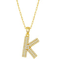 Classic Women's Necklace - Gold Tone Pave CZ K Initial with Paperclip Chain | M-6707