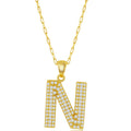 Classic Women's Necklace - Gold Tone Pave CZ N Initial with Paperclip Chain | M-6710