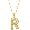 Classic Women's Necklace - Gold Tone Pave CZ R Initial with Paperclip Chain | M-6714