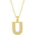 Classic Women's Necklace - Gold Tone Pave CZ U Initial with Paperclip Chain | M-6717