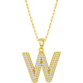 Classic Women's Necklace - Gold Tone Pave CZ W Initial with Paperclip Chain| M-6719