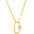 Classic Women's Necklace - Gold Micro Pave CZ Oval Carabiner Paperclip | M-6725-GP