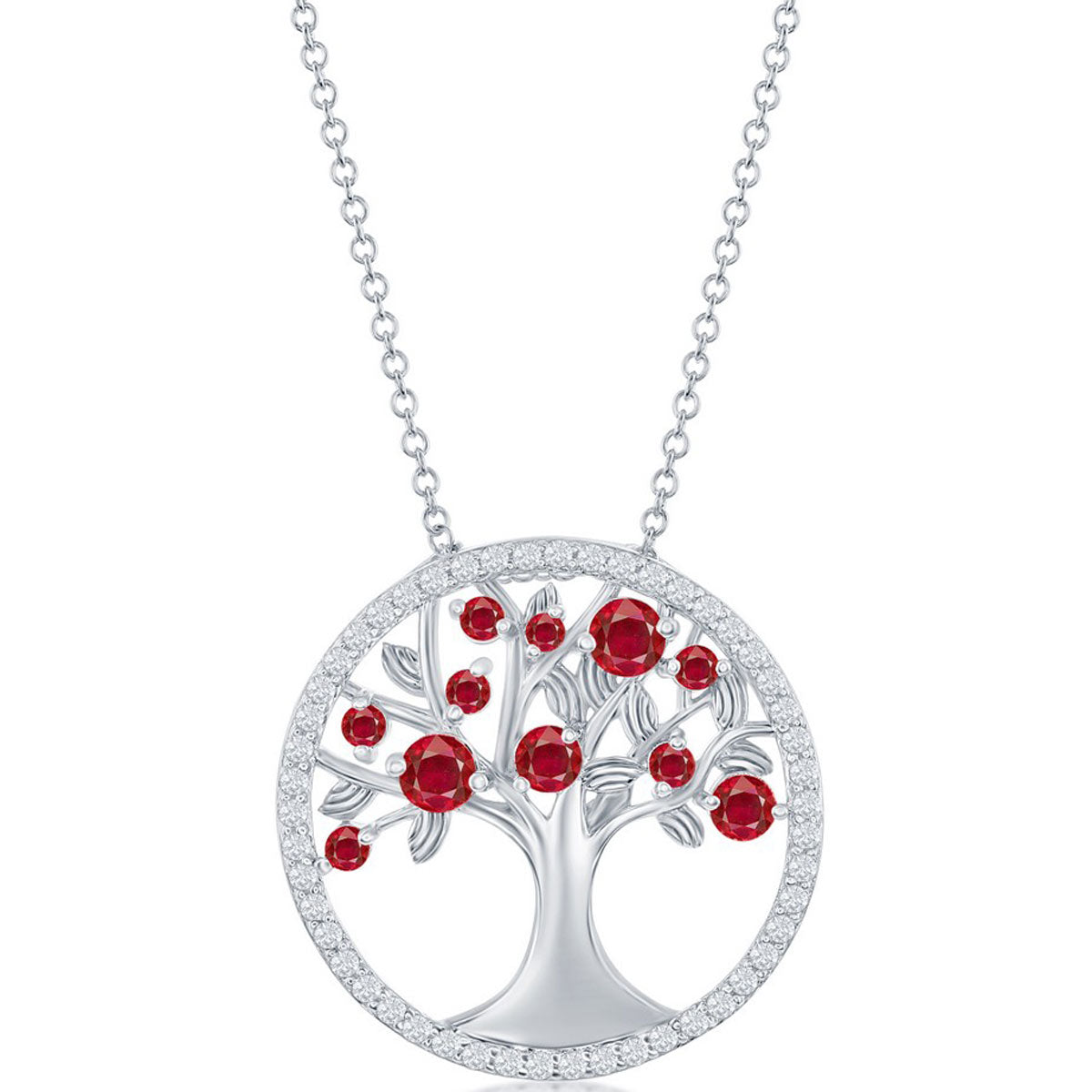 Classic Women's Necklace - Silver Garnet CZ January Birthstone Tree of Life | M-6760