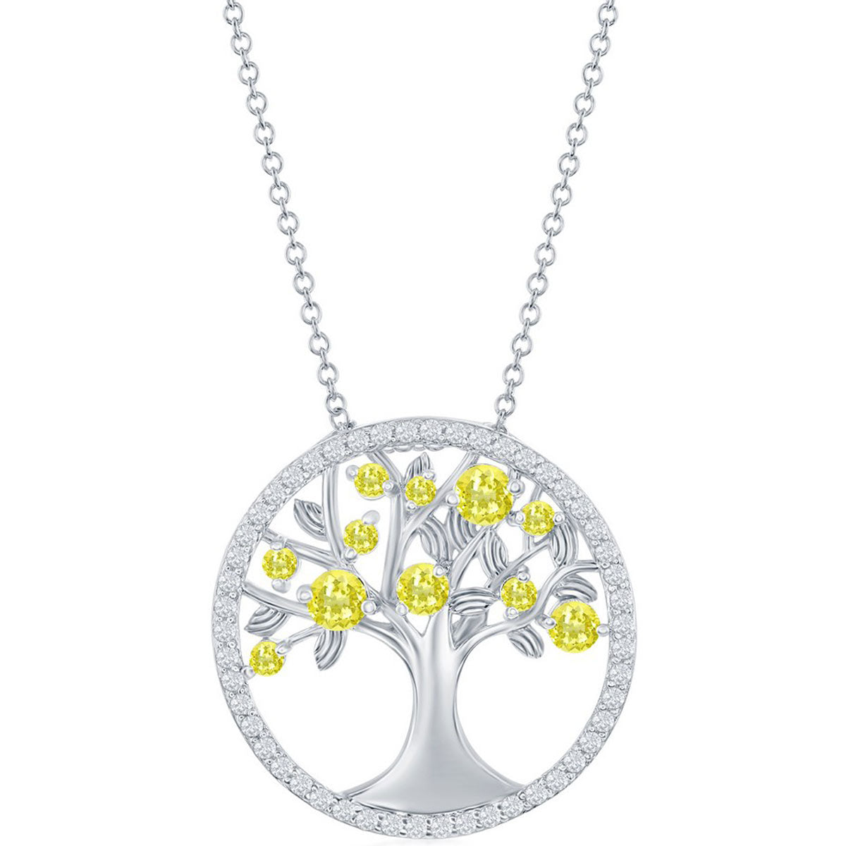 Classic Women's Necklace - Citrine CZ November Birthstone Tree of Life | M-6770