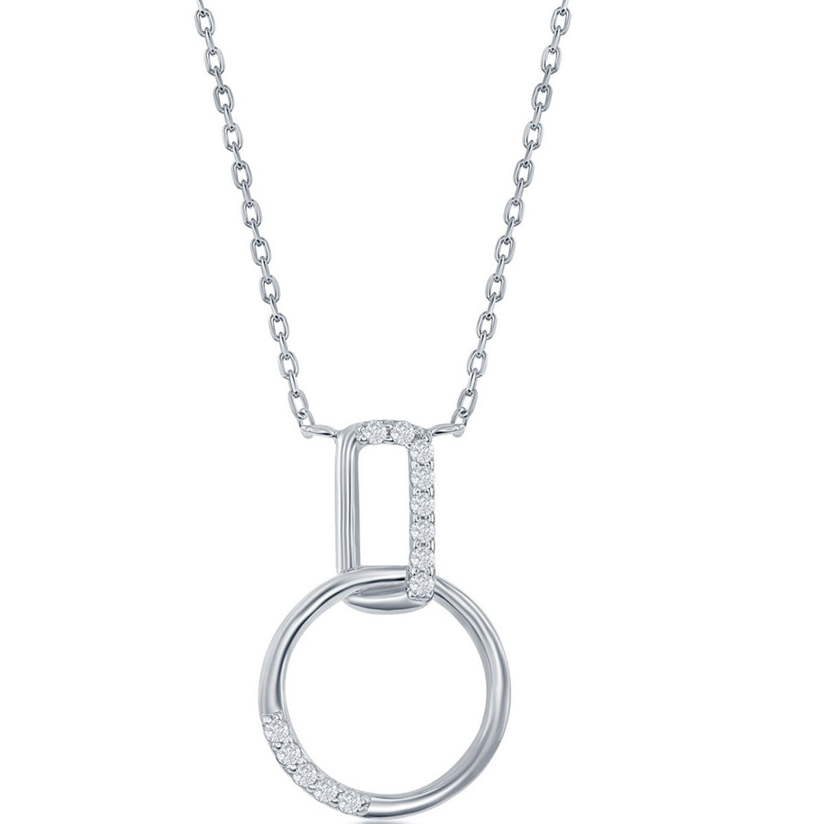 Classic Women's Necklace - Sterling Silver CZ Bar and Circle | M-6772