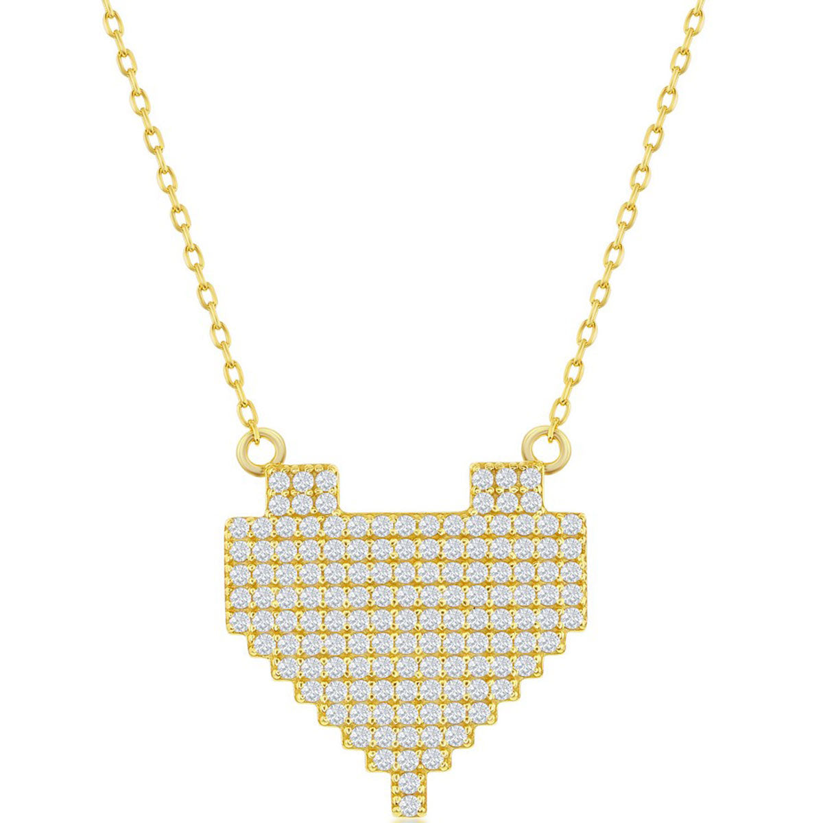 Classic Women's Necklace - Gold Plated Sterling Silver CZ Pixel Heart | M-6773-GP