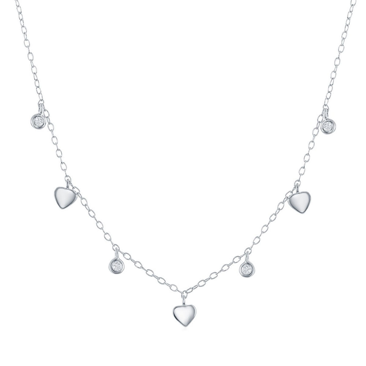 Classic Women's Necklace - Sterling Silver Mini Heart and Bezel-Set CZ | M-6804