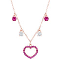 Classic Women's Necklace - RG Sterling Silver Station White and Ruby CZ Heart | M-6806