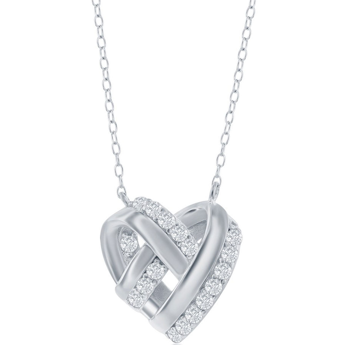 Classic Women's Necklace - Sterling Silver Knotted Heart CZ | M-6841