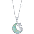 Women's Necklace - Sterling Silver White Opal ad CZ Moon and Star | M-6863