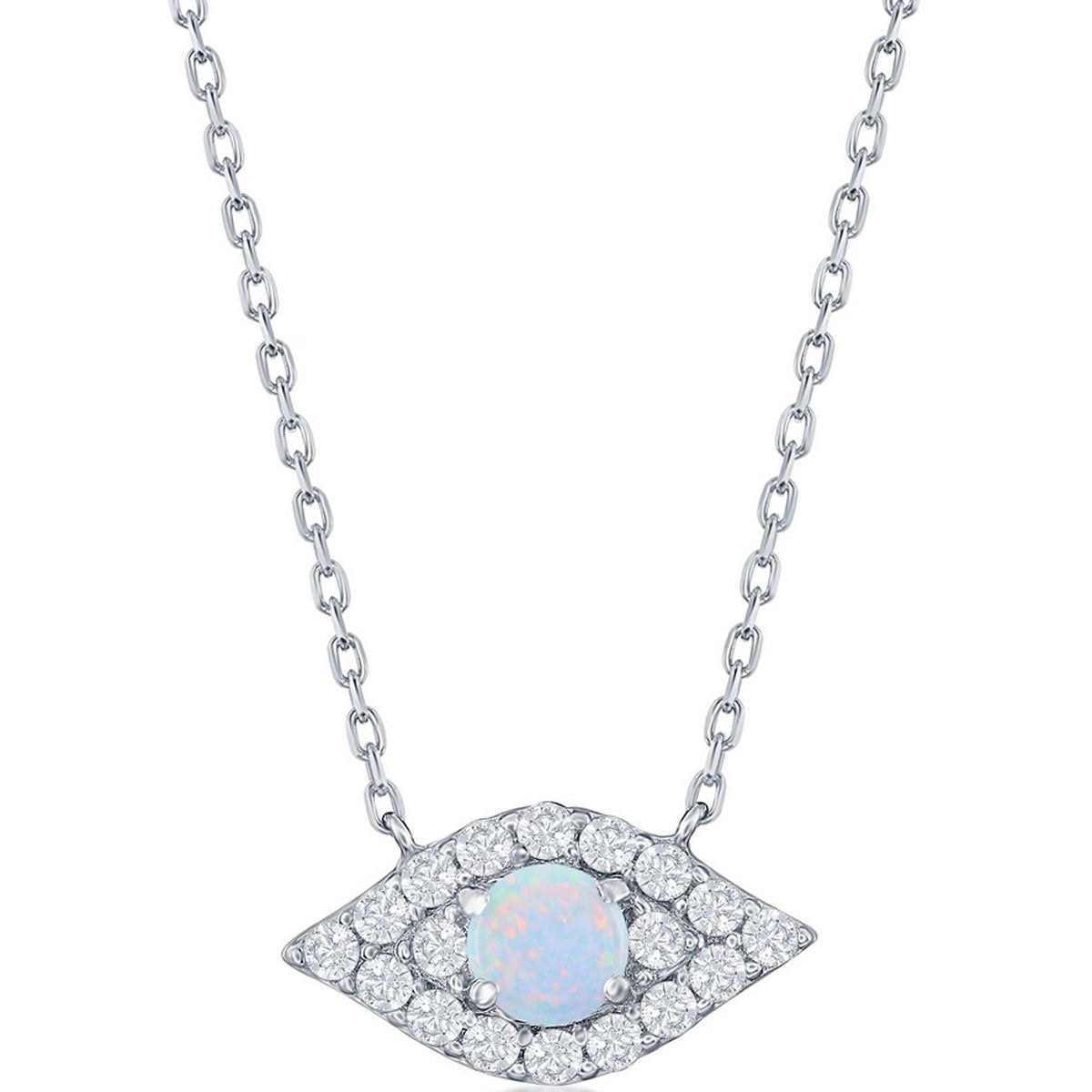 Women's Necklace - Sterling Silver White Opal and CZ Evil Eye | M-6881