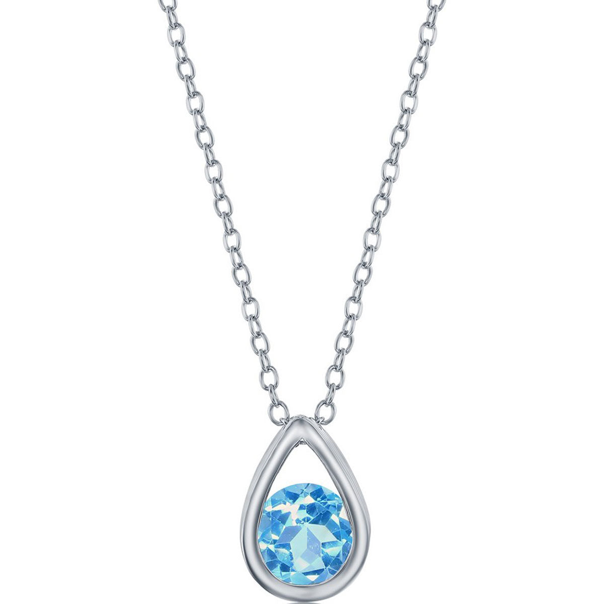 Classic Women's Necklace - Swiss Blue Topaz December Birthstone Pear-shaped | M-6897