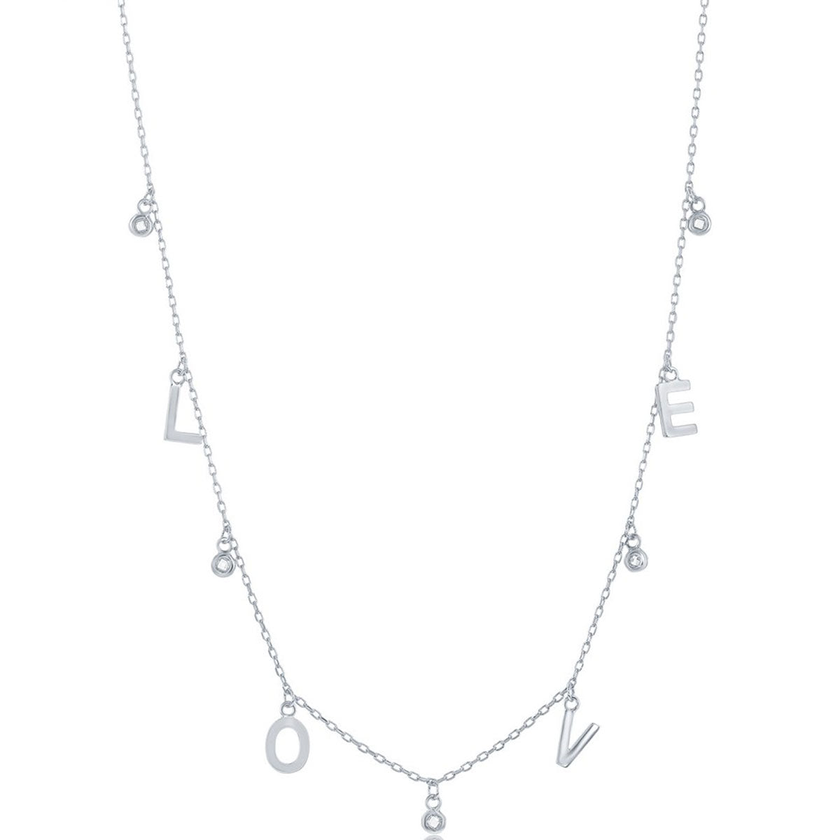 Classic Women's Necklace - Sterling Silver LOVE and CZ Charms | M-6932