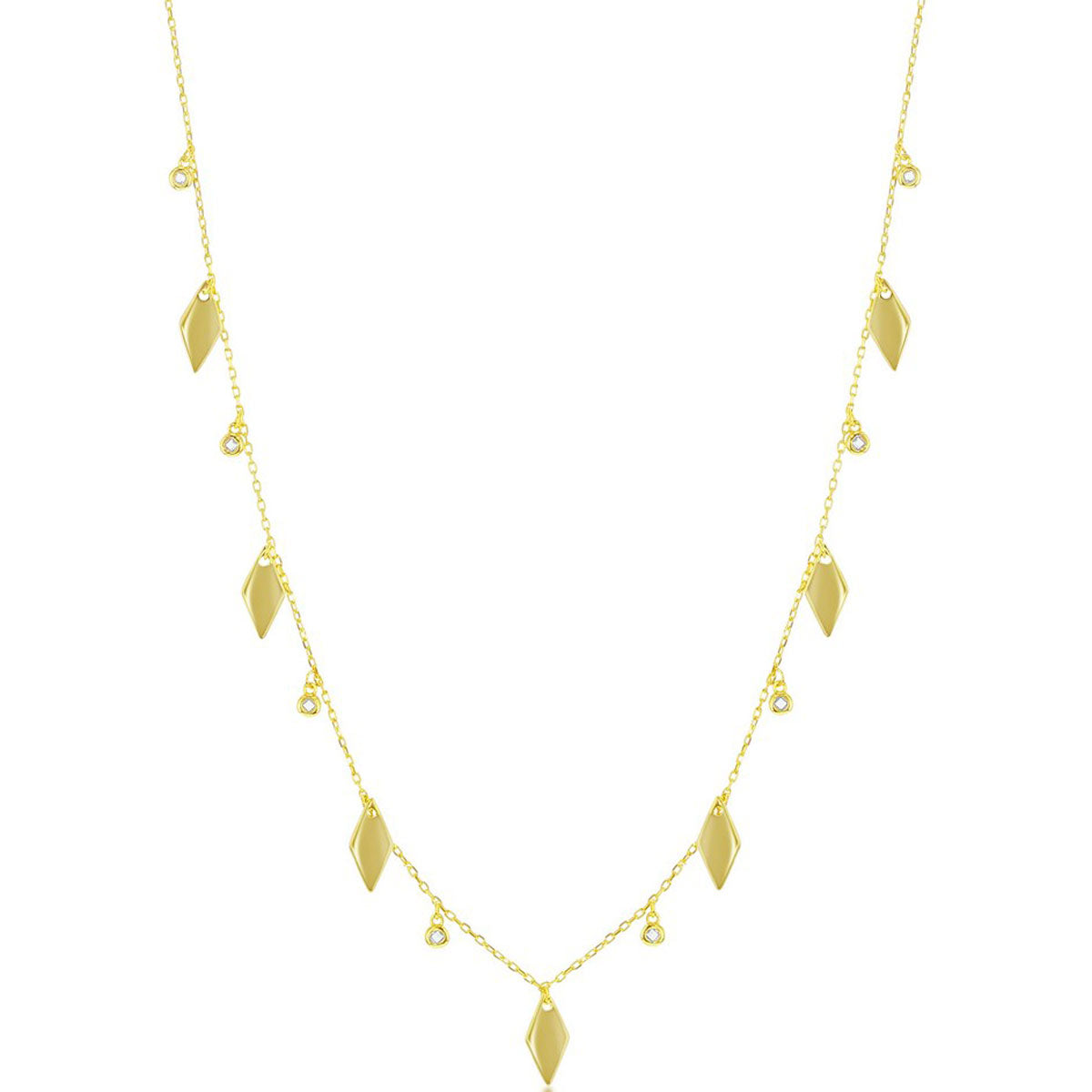 Classic Women's Necklace - GP Sterling Silver CZ and Diamond-Shape Charm | M-6933