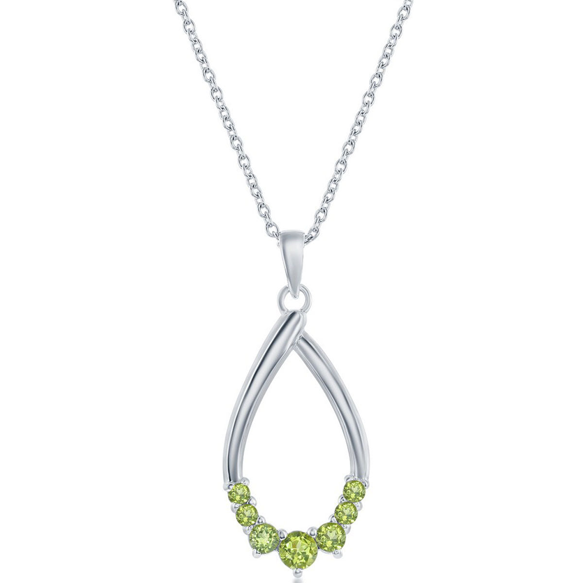 Classic Women's Necklace - Sterling Silver Pear-shaped Peridot Gemstone | M-6946
