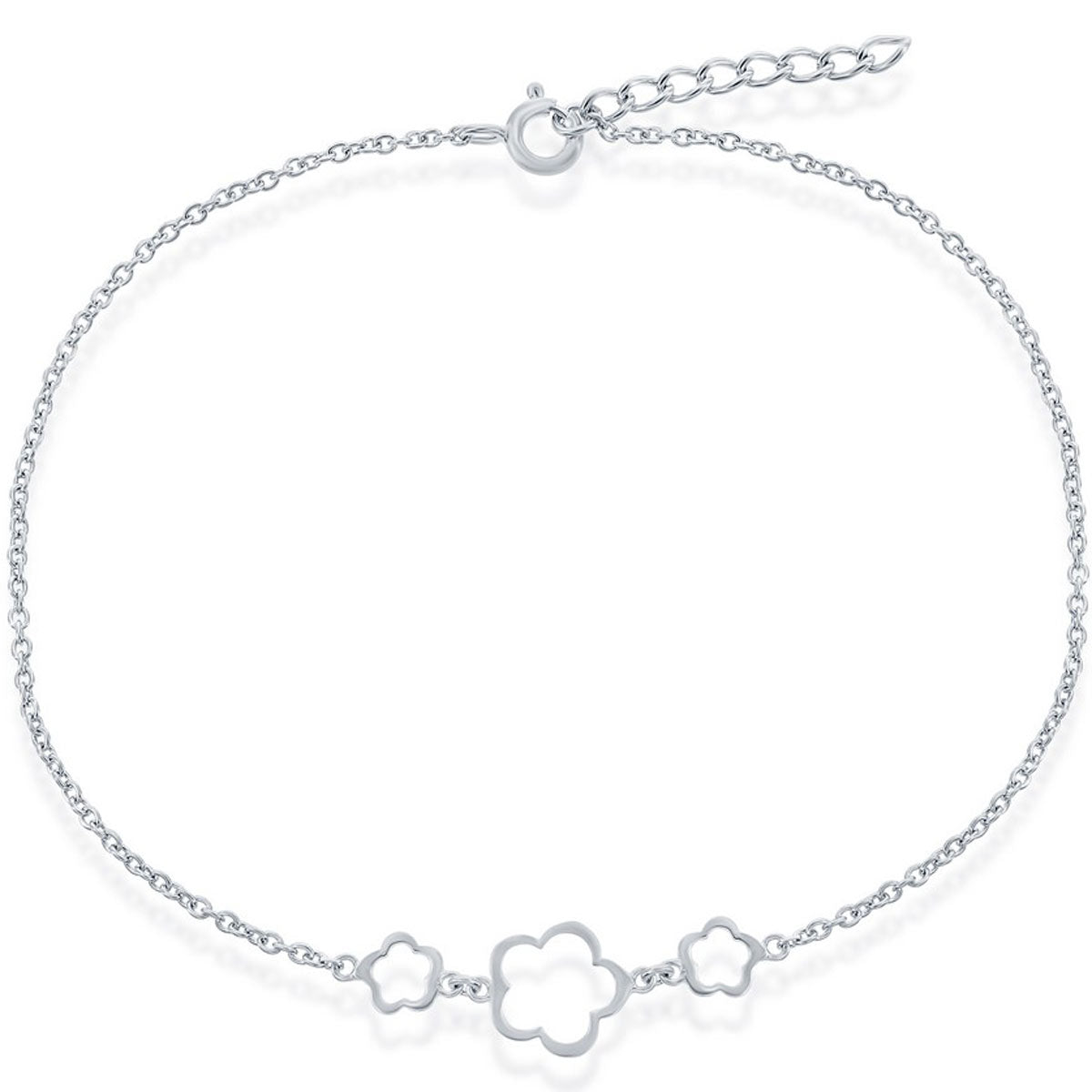 Classic Women's Anklet - Sterling Silver 3 Center Flowers, 10 inch | R-9048-10
