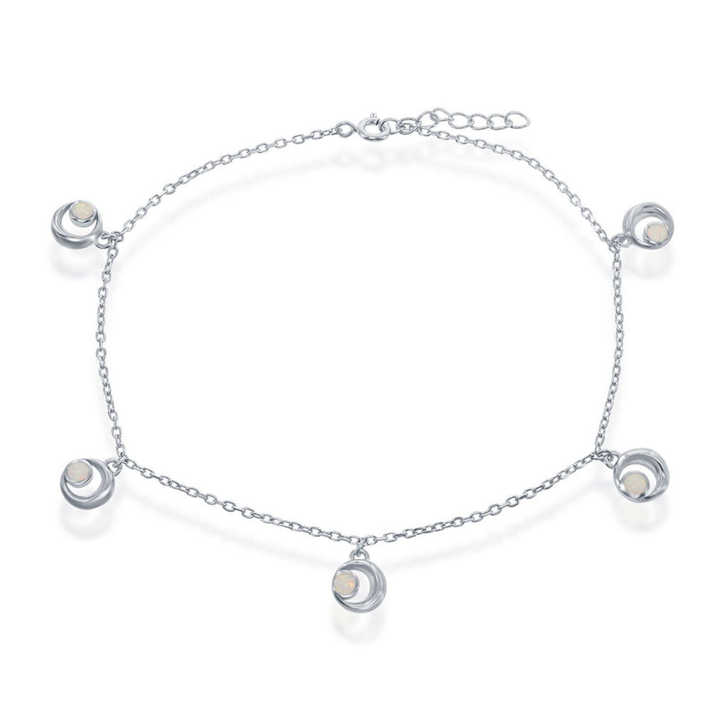Women's Anklet - Sterling Silver White Opal Crescent Moon | R-9240