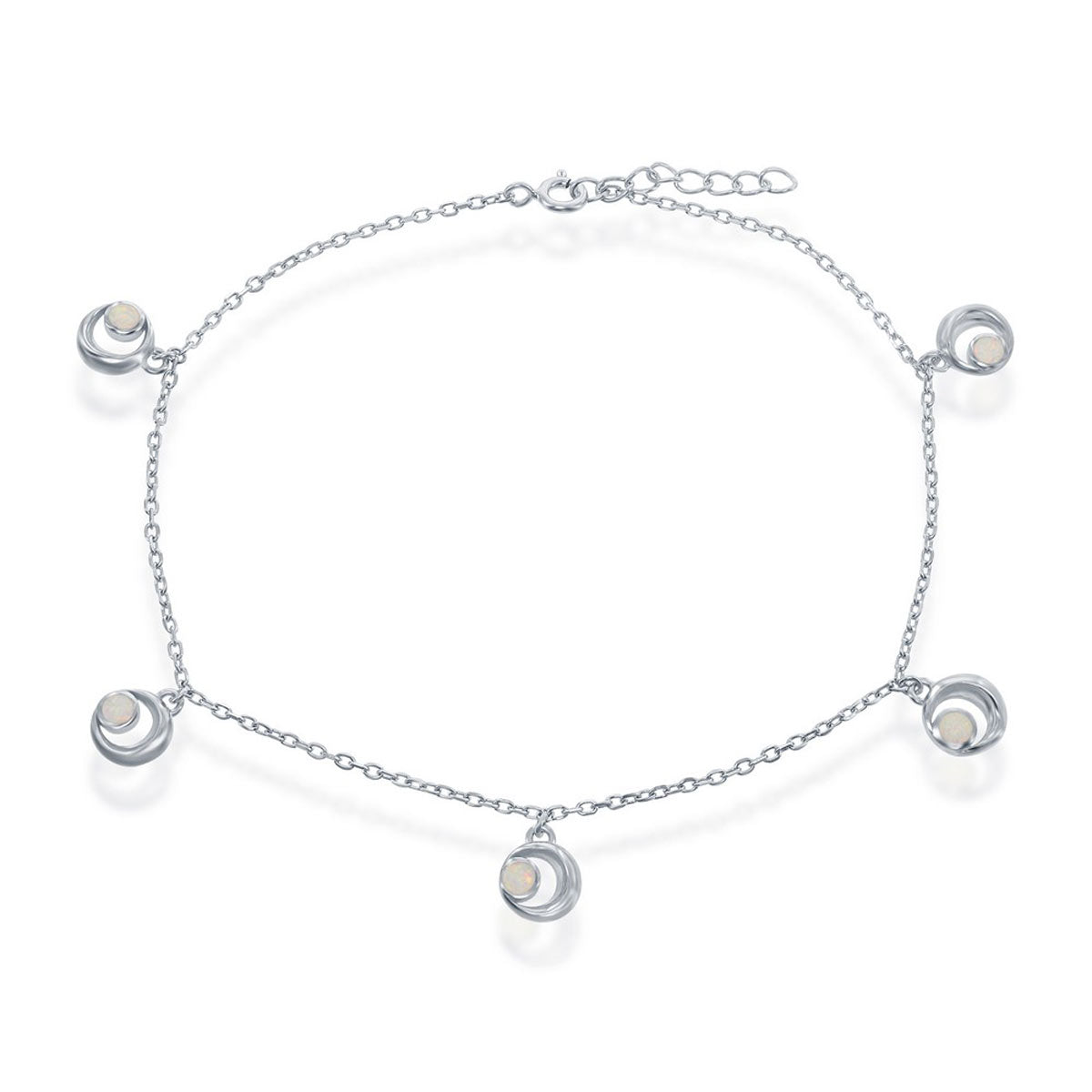 Women's Anklet - Sterling Silver White Opal Crescent Moon | R-9240