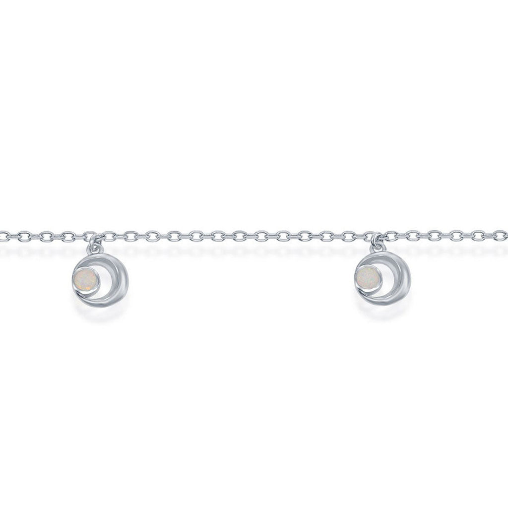 Women's Anklet - Sterling Silver White Opal Crescent Moon | R-9240