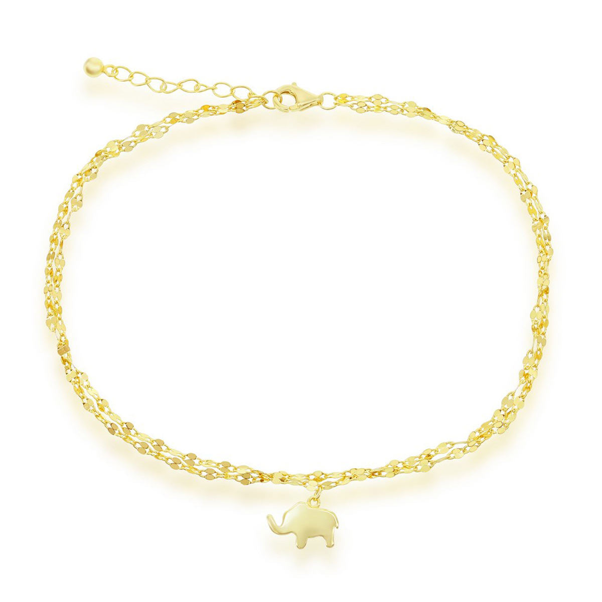 Classic Women's Anklet - GP Sterling Mirror Chain with Elephant Charm | R-9263-GP