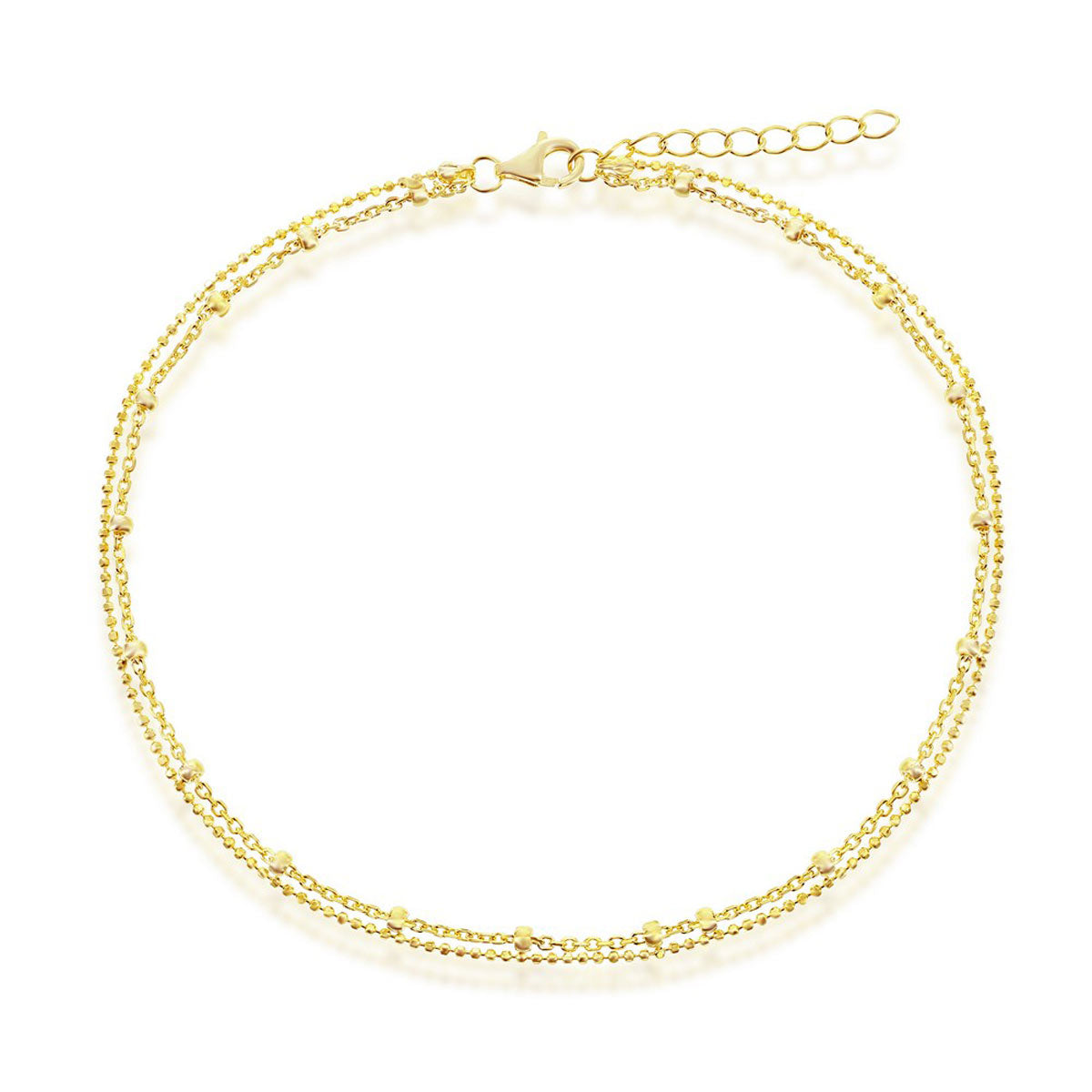 Classic Women's Anklet - Gold Plated Sterling Silver Double Strand Beaded | R-9264-GP