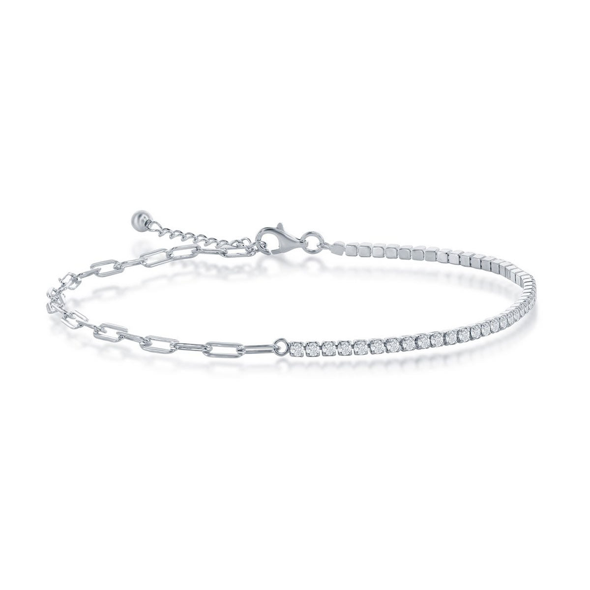 Classic Women's Anklet - Sterling Silver 2mm Half Tennis and 3.5mm Paperclip | R-9268