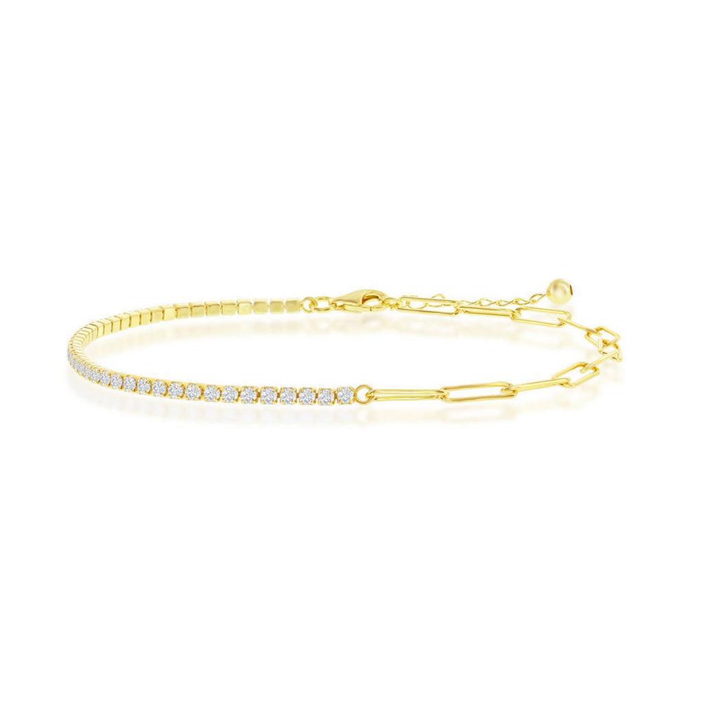 Classic Women's Anklet - GP Sterling Half Tennis and 3.5mm Paperclip | R-9268-GP