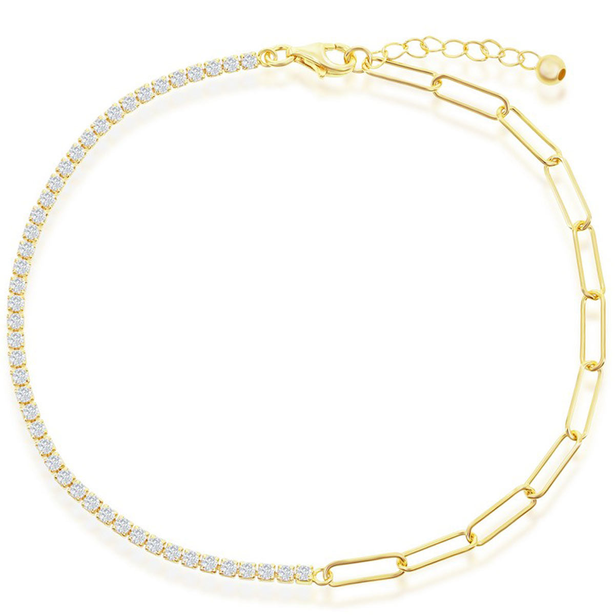 Classic Women's Anklet - GP Sterling Half Tennis and 3.5mm Paperclip | R-9268-GP