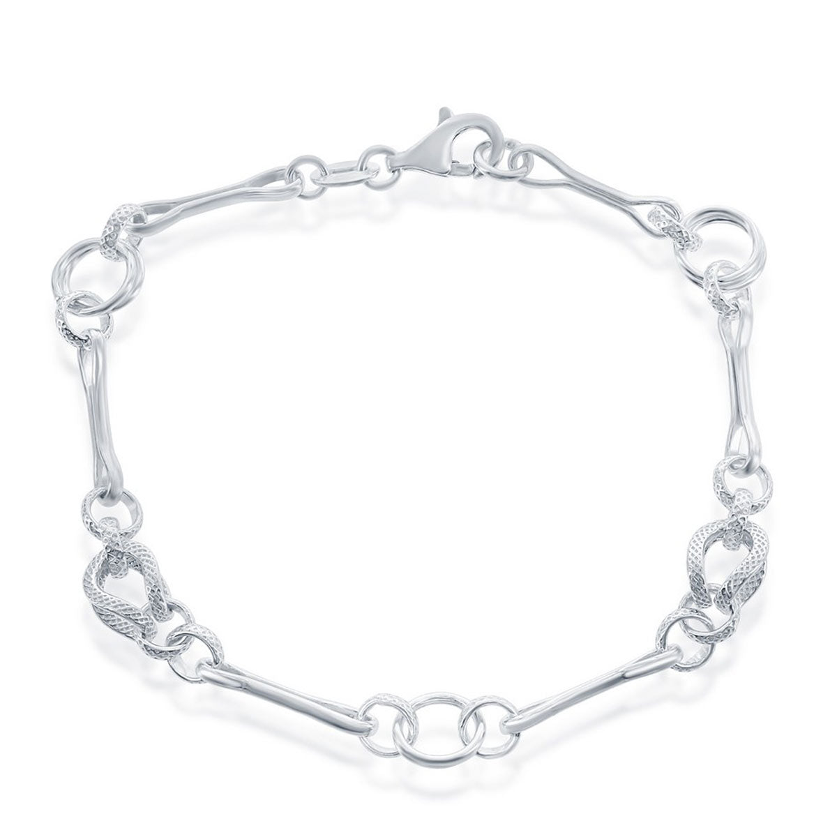 Classic Women's Bracelet - Sterling Silver Bar and Circle Link | S-4660