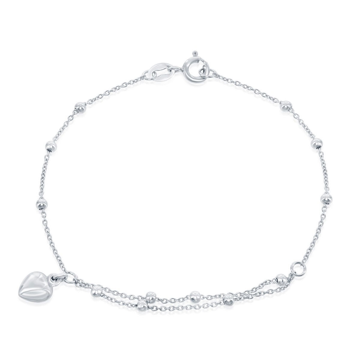 Classic Women's Bracelet - Sterling Silver Beads with Heart Charm | S-4966