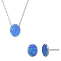 Women's Necklace and Earrings Set - Sterling Blue Inlay Opal Disc | SET-581