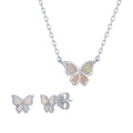 Women's Necklace and Earrings Set - Sterling Silver White Butterfly | SET-586