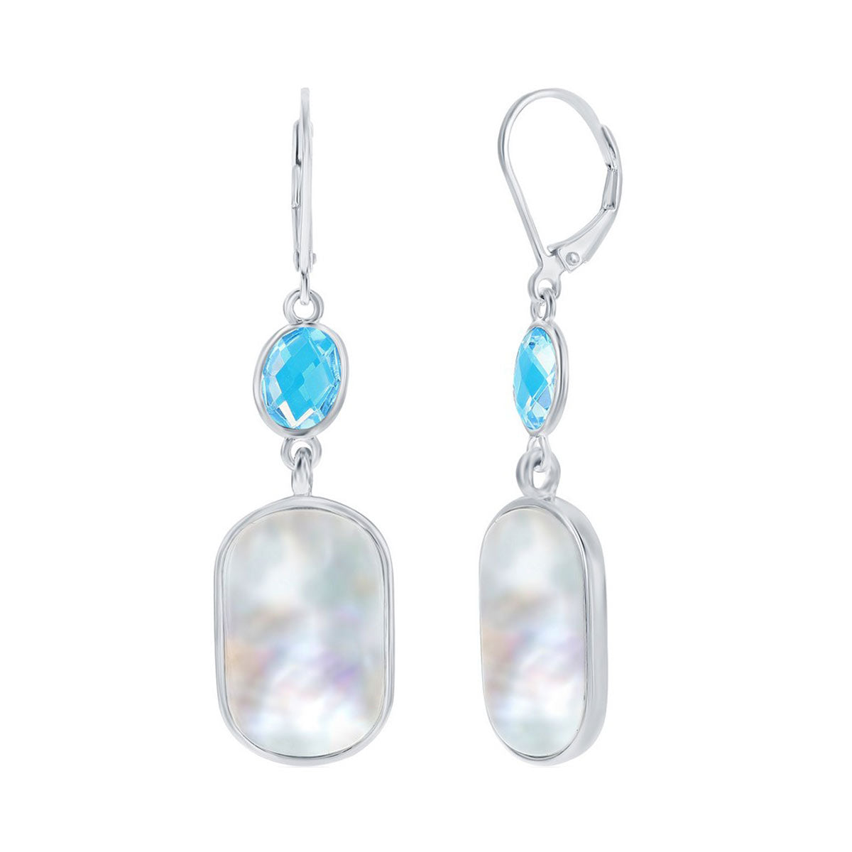 Women's Earrings - Sterling Silver Oval Blue Topaz and Rectangle MOP | SMD-7336