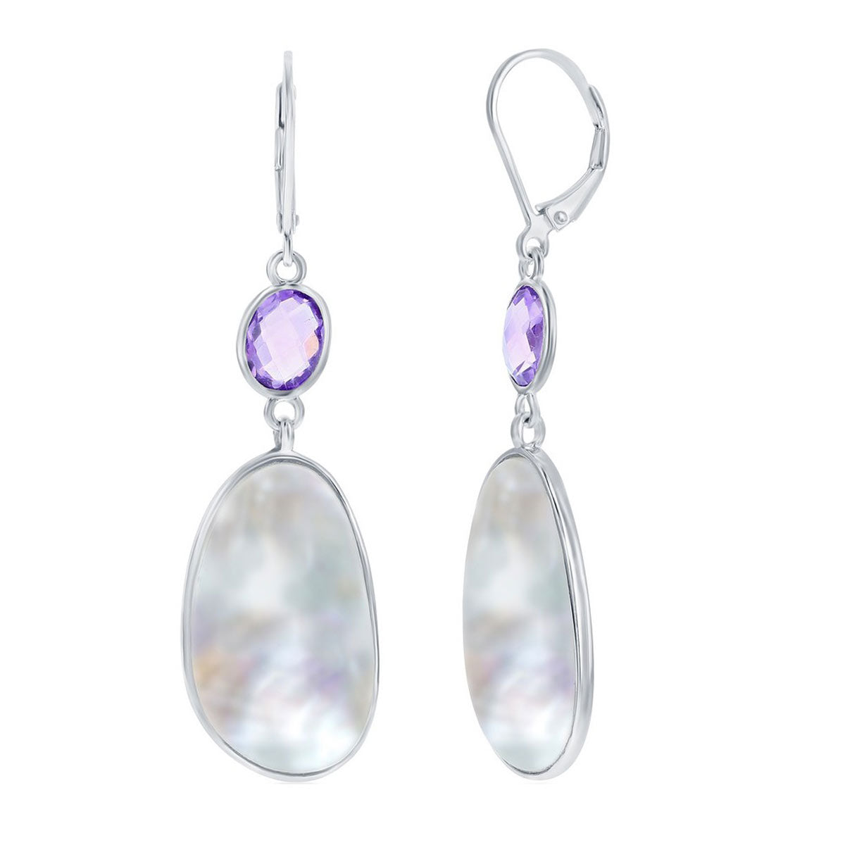 Women's Earrings - Sterling Silver Oval Amethyst and Irregular MOP | SMD-7345