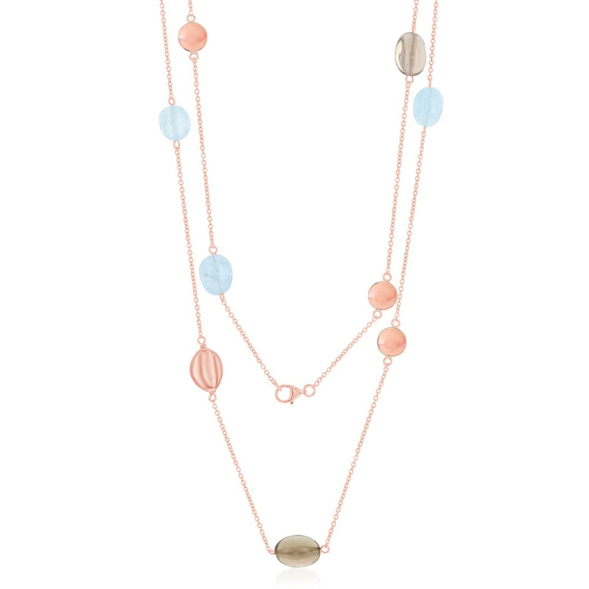 Women's Necklace - RG Multi-Shaped Aquamarine and Smokey Quartz | SMM-5810