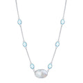 Women's Necklace - Sterling Silver Oval MOP and Round Blue Topaz | SMM-6328