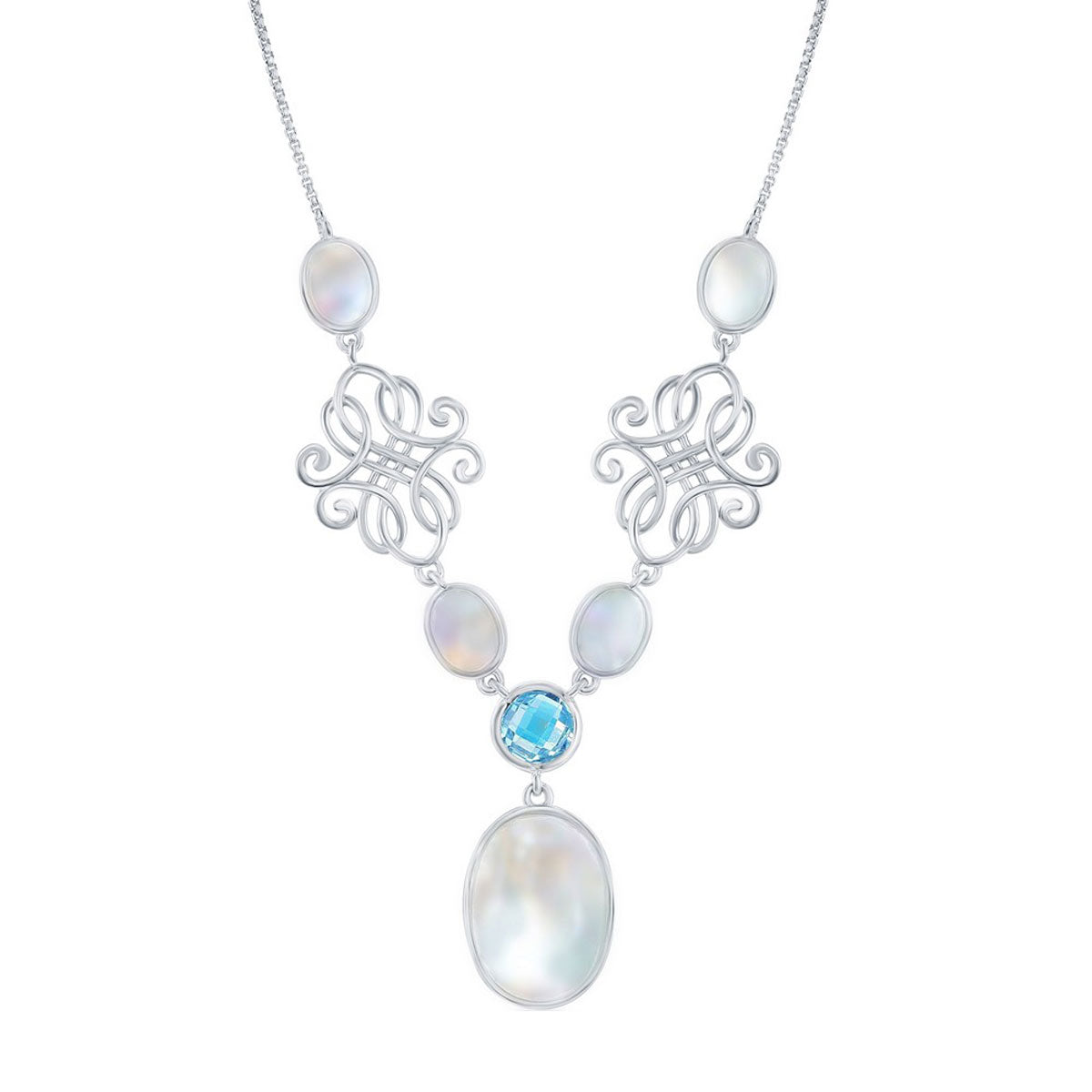 Classic Women's Necklace - Sterling Silver MOP and Blue Topaz Designed | SMM-6936