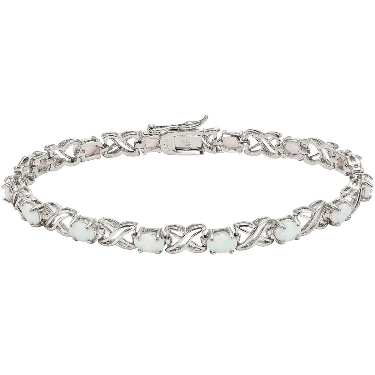Women's Bracelet - Sterling Silver XO Oval White Opal, Size 8 | T-4308-8