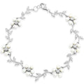 Classic Women's Bracelet - White FWP Flowers and Clear CZ Leaves On Branch | T-4418