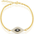 Classic Women's Bracelet - Gold Double-Strand Center CZ and Black Evil Eye| T-5786