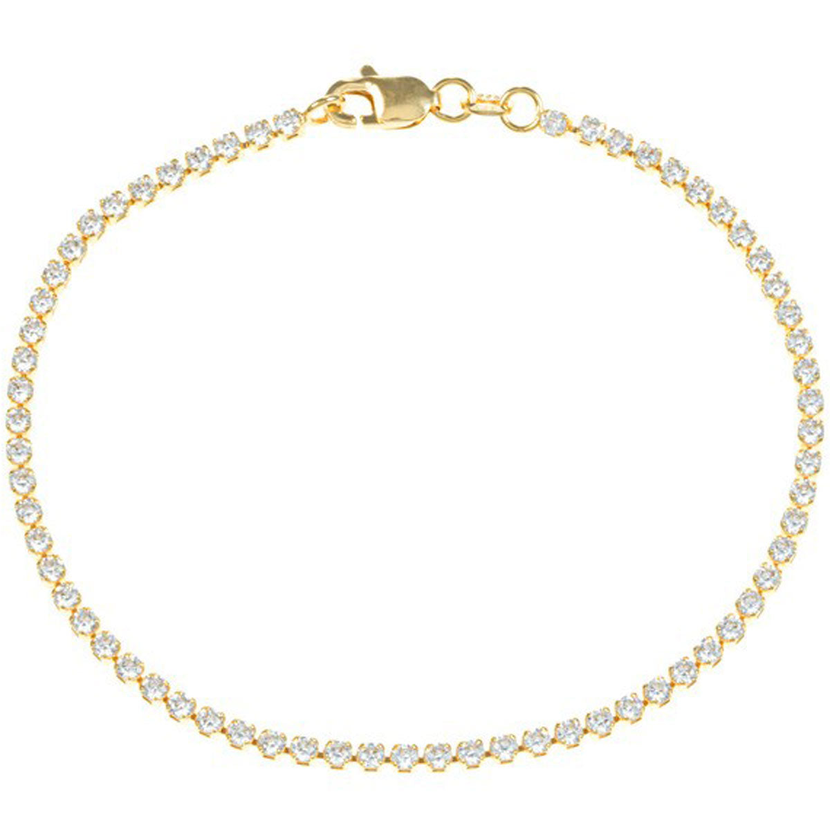 Classic Women's Bracelet - Sterling Silver Gold Tone Thin White CZ Tennis | T-6949