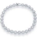 Classic Women's Bracelet - Sterling Silver White CZ Disc Design Tennis | T-7375
