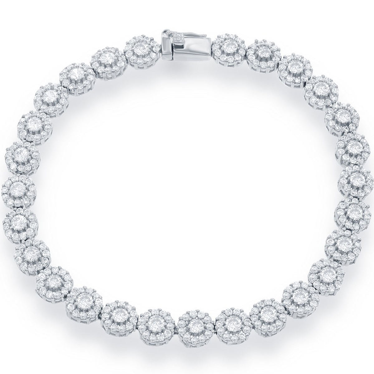 Classic Women's Bracelet - Sterling Silver White CZ Disc Design Tennis | T-7375