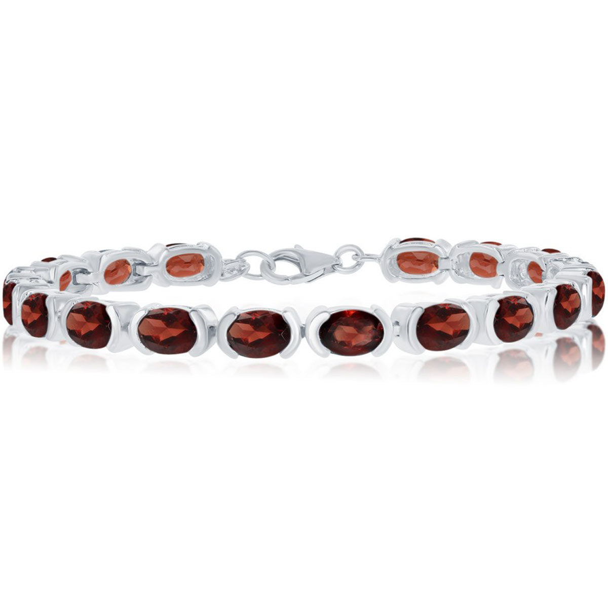 Classic Women's Bracelet - Sterling Silver 7x5 mm Oval Red Garnet Gemstone | T-7591
