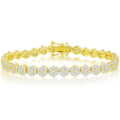 Classic Women's Bracelet - Gold Plated Flower Design White CZ 6mm Tennis | T-7705-GP