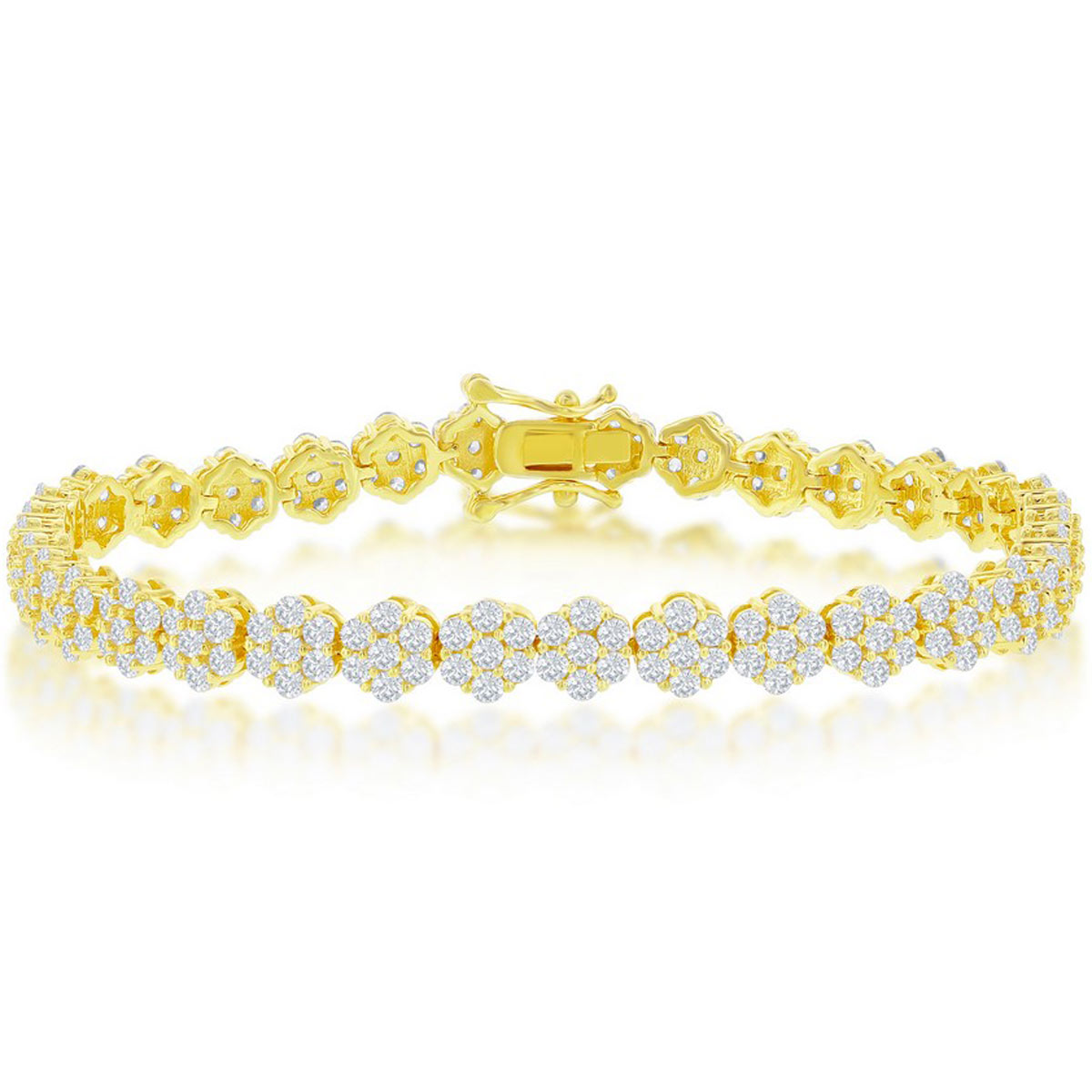 Classic Women's Bracelet - Gold Plated Flower Design White CZ 6mm Tennis | T-7705-GP