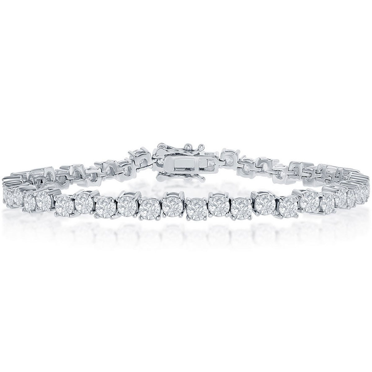Classic Women's Bracelet - Sterling Silver Round Zig-Zag 4mm CZ Tennis | T-7828