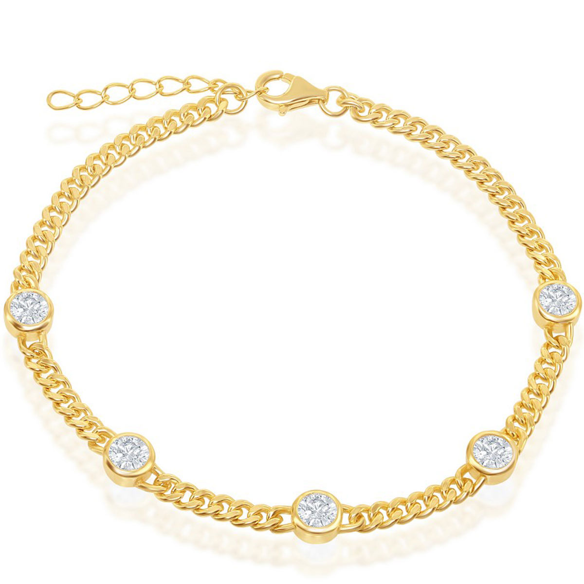 Classic Women's Bracelet - Gold Plated Bezel-Set CZ by the Yard Curb Chain | T-7855