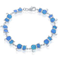 Women's Bracelet - Sterling Silver Blue Inlay Opal Cat Print Linked | T-7856