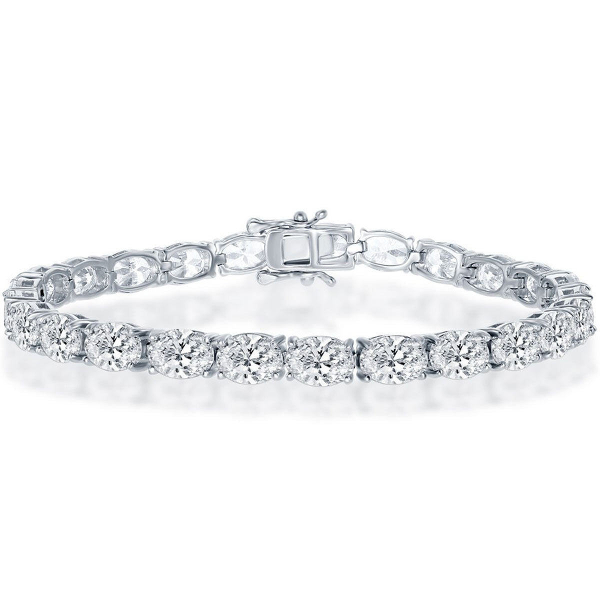 Classic Women's Bracelet - Sterling Silver 7x5 mm Oval White CZ Tennis | T-7863